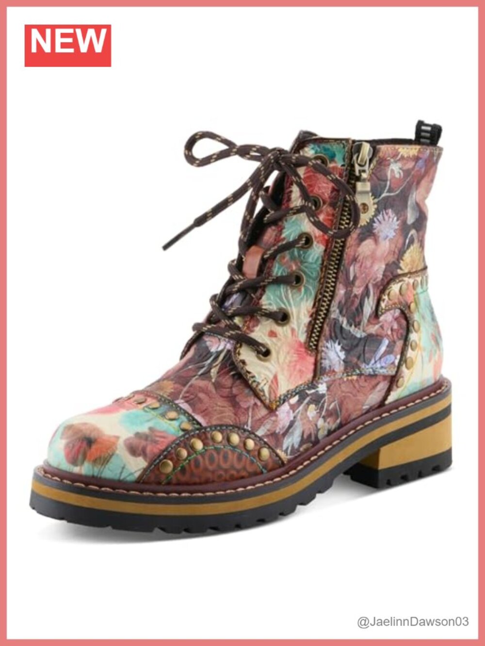L'Artiste Rugup-flower Women's Ankle Bootie with Artistic Floral Faux Leather